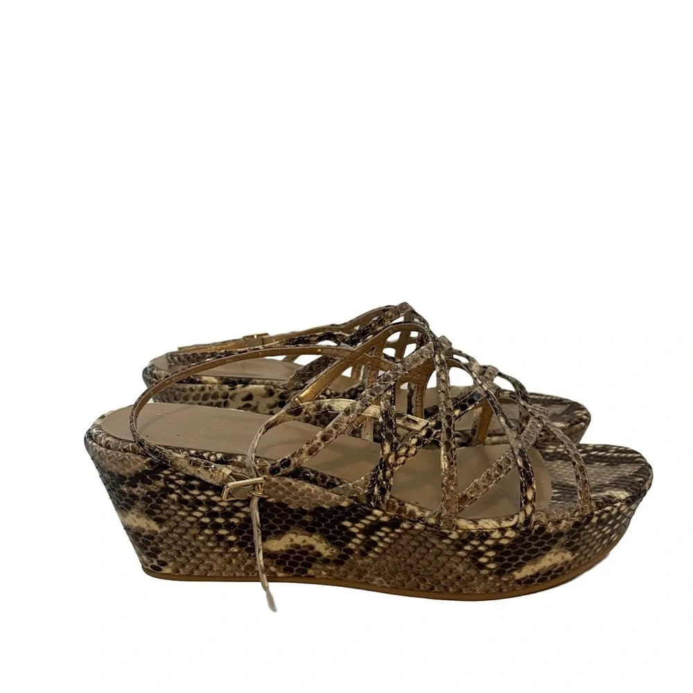 Stuart Weitzman Snake Print Leather Wedges Sz 8 Strappy Shoes - Picture 2 of 11